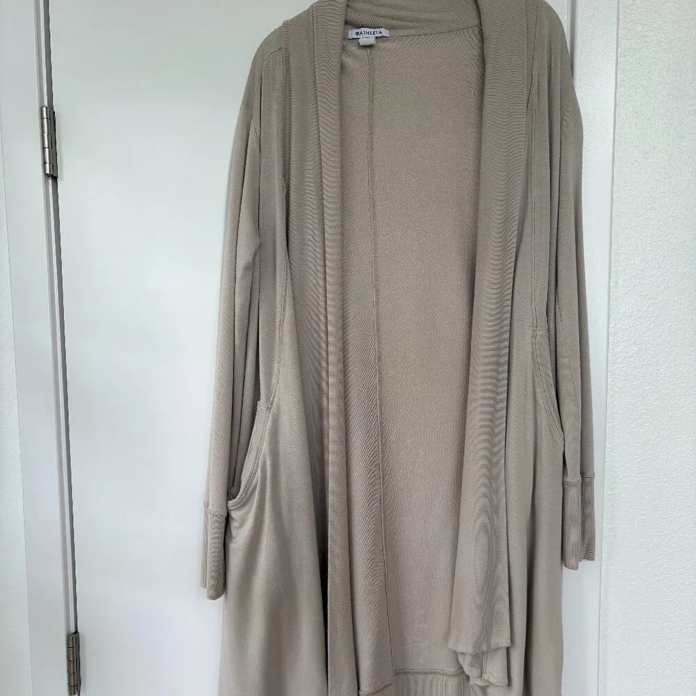Athleta Open Front Cardigan‎ in Beige, Front Pockets, Flowy, Size Small
